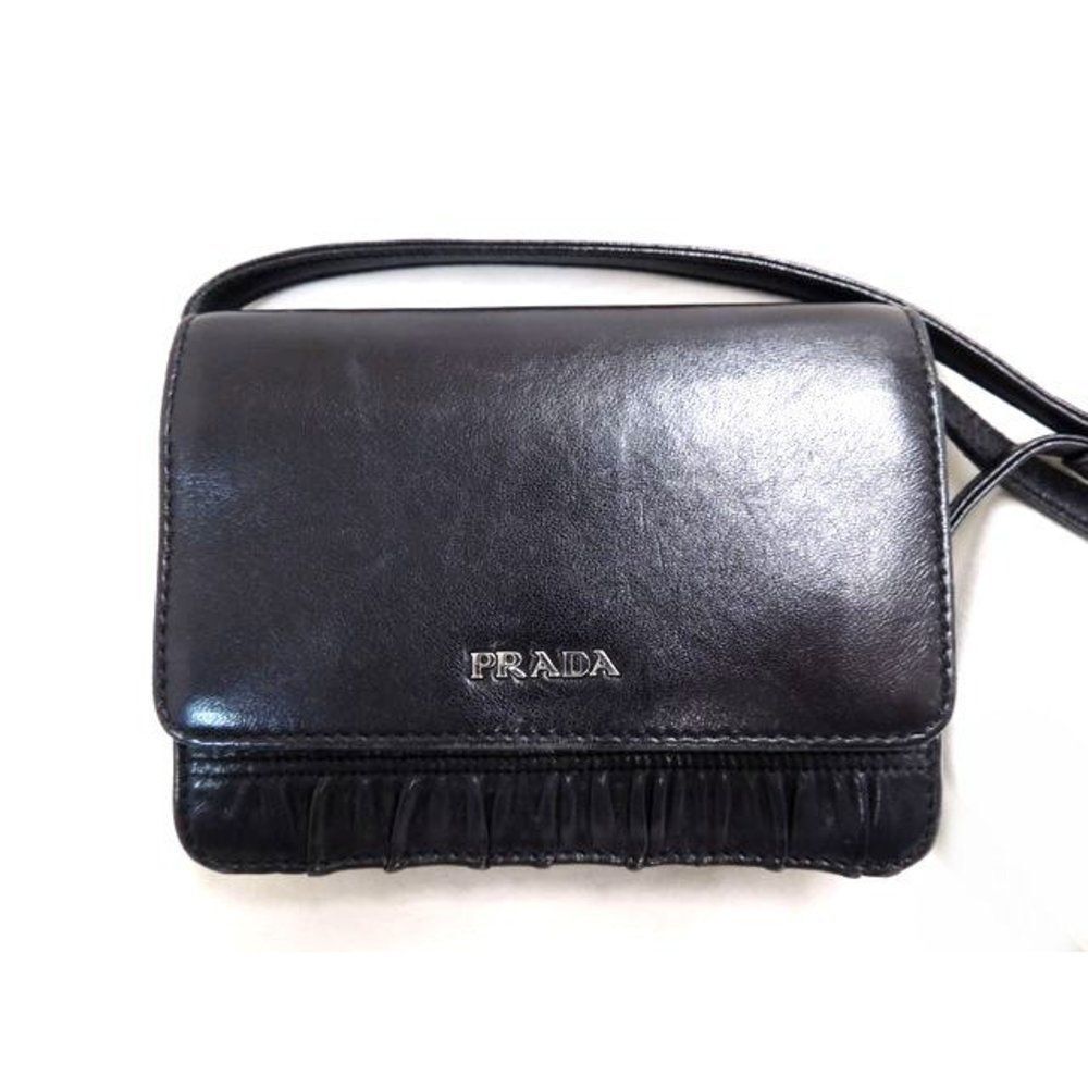 Prada Shoulder Wallet Pochette Leather Black